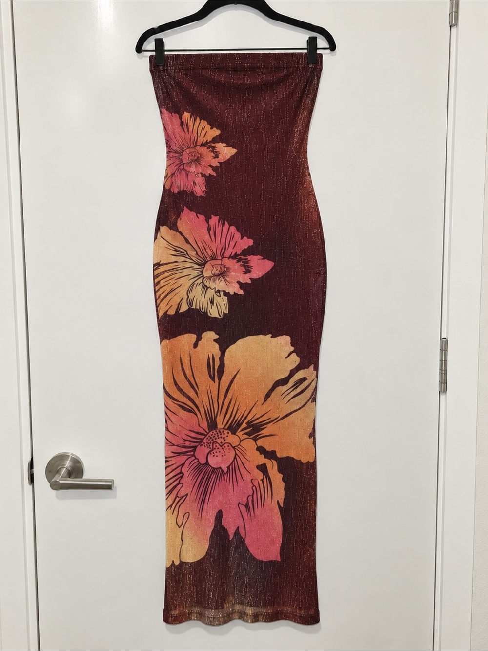 Fashion Nova Addison Metallic Floral Tube Maxi Dress – Size Large
